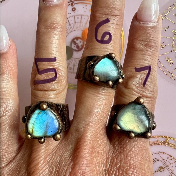 FLASH Labradorite HEART ❤️ Electroplated Ring Adjustable 6 7 8 - Picture 4 of 15
